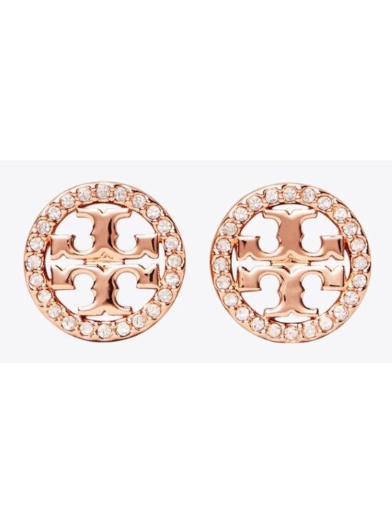 Tory Burch - Rose Gold-Miller Stud Earrings. Style#11165518  Tory Burch Rose Gold Miller Pave Logo Studs